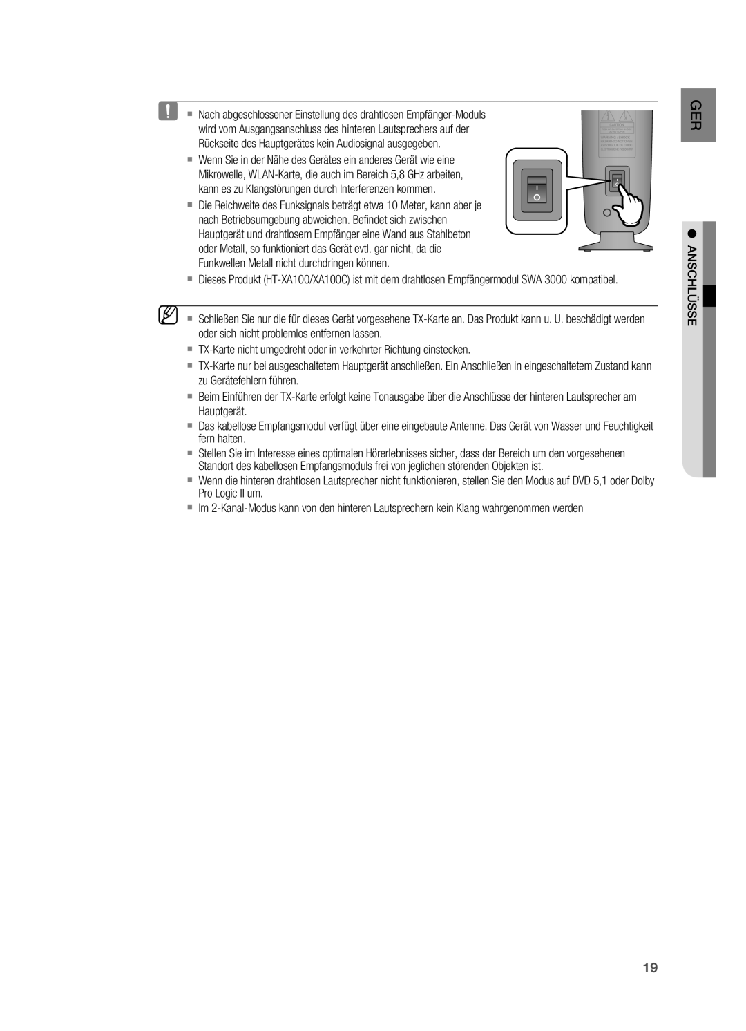 Samsung HT-XA100T/EDC, HT-XA100T/XEF, HT-XA100T/XEU manual Üsse anschl 