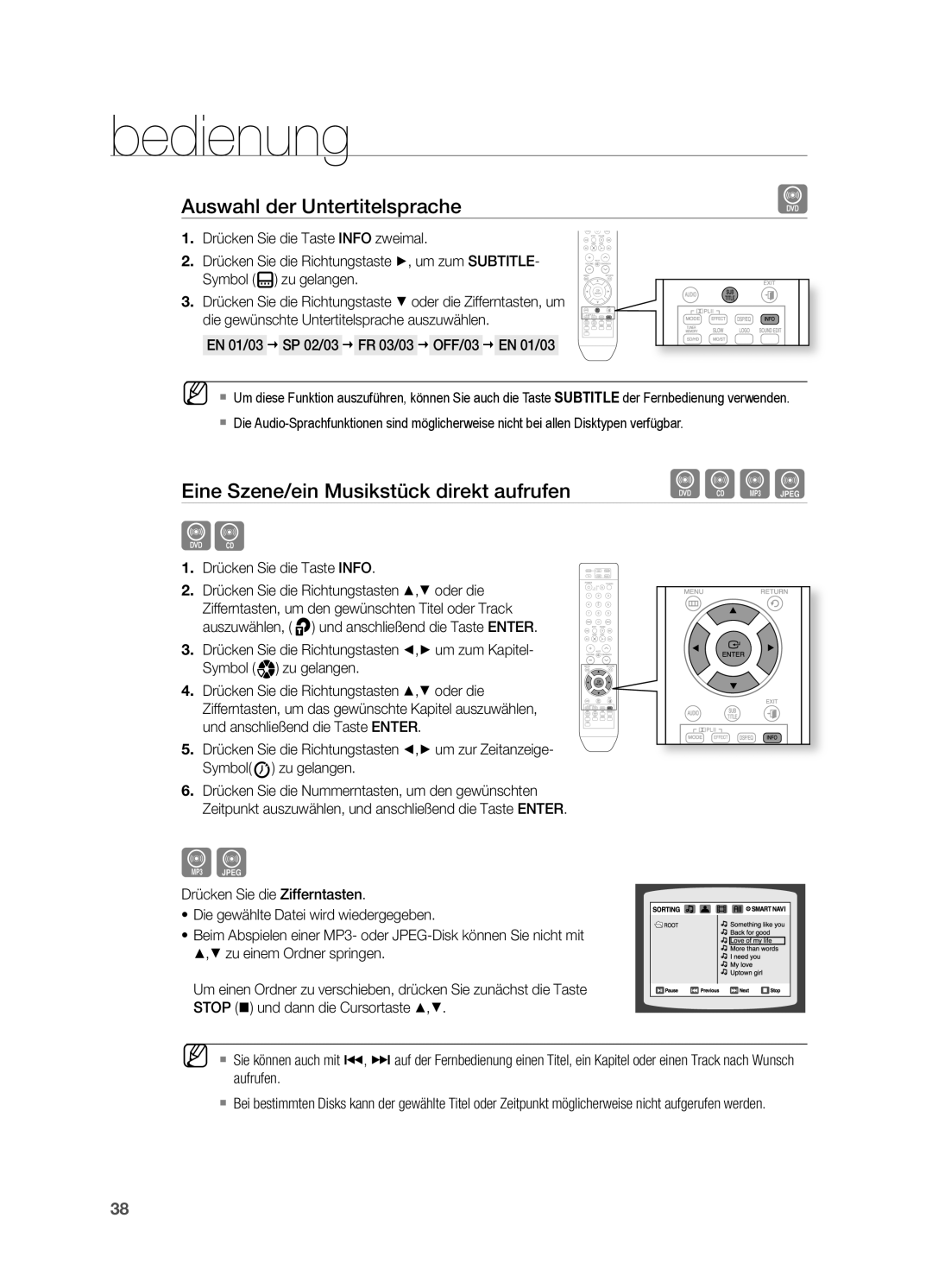 Samsung HT-XA100T/XEF, HT-XA100T/XEU manual Auswahl der Untertitelsprache, Eine Szene/ein Musikstück direkt aufrufen 