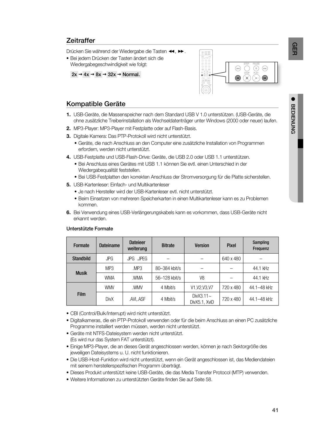 Samsung HT-XA100T/XEF, HT-XA100T/XEU Kompatible Geräte, 2x  4x  8x  32x  Normal, Dateieer Bitrate Version Pixel, Film 