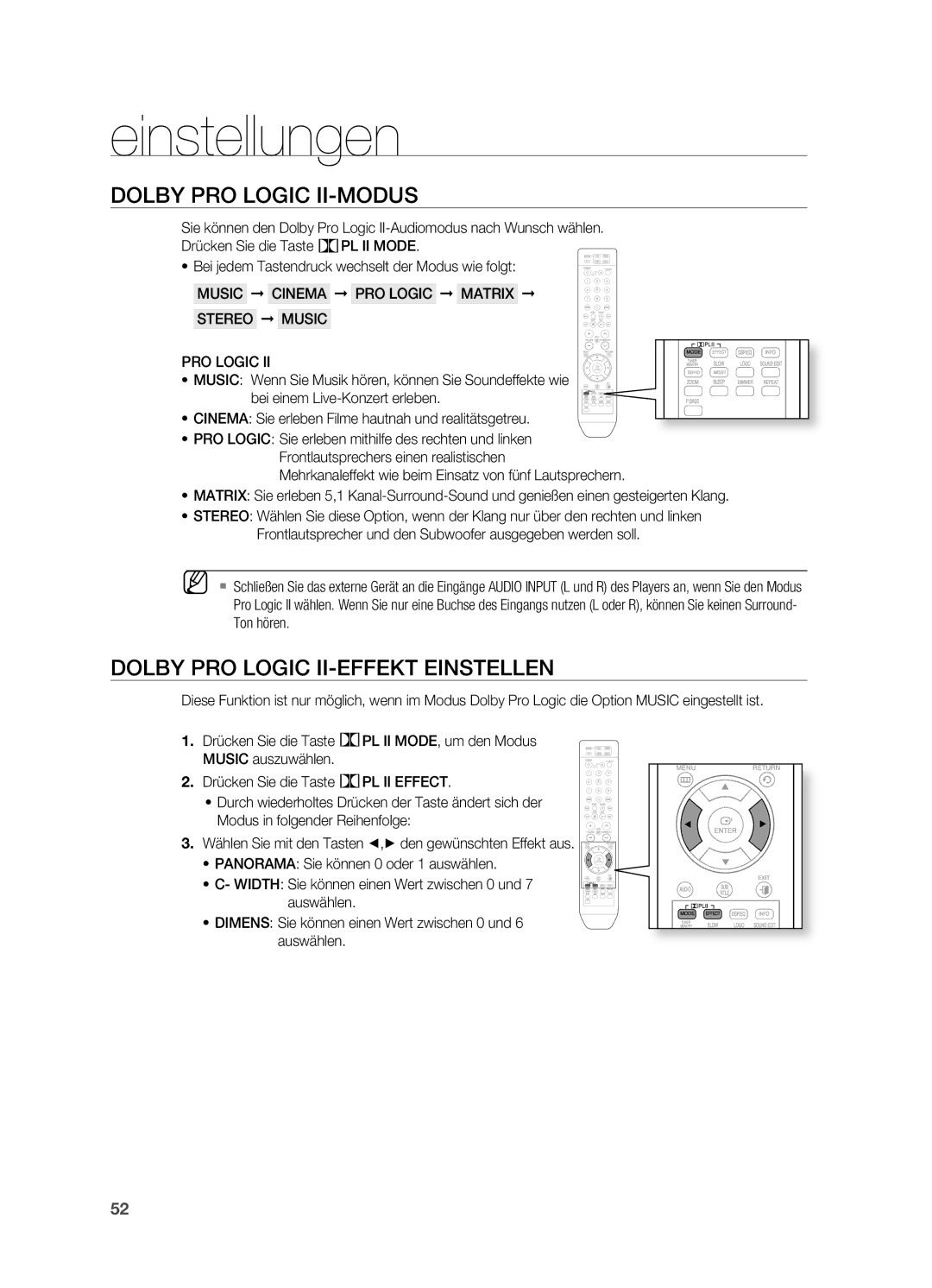 Samsung HT-XA100T/EDC, HT-XA100T/XEF, HT-XA100T/XEU manual Dolby PRO Logic II-MODUS, Dolby PRO Logic II-EFFEKT Einstellen 