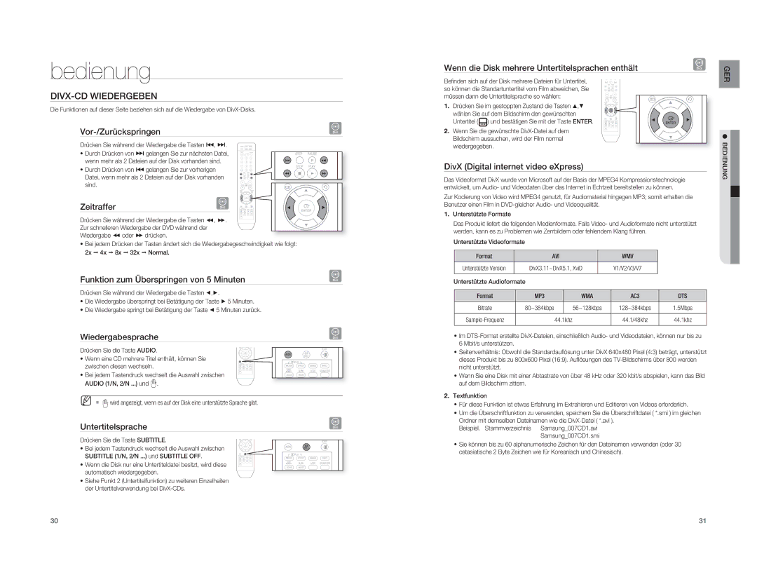 Samsung HT-XA100T/XEU, HT-XA100T/XEF, HT-XA100T/EDC manual DIVX-CD Wiedergeben 