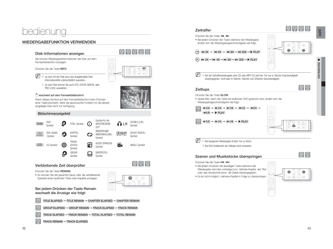 Samsung HT-XA100T/EDC, HT-XA100T/XEF, HT-XA100T/XEU Wiedergabefunktion Verwenden, Disk-Informationen anzeigen, Zeitlupe 