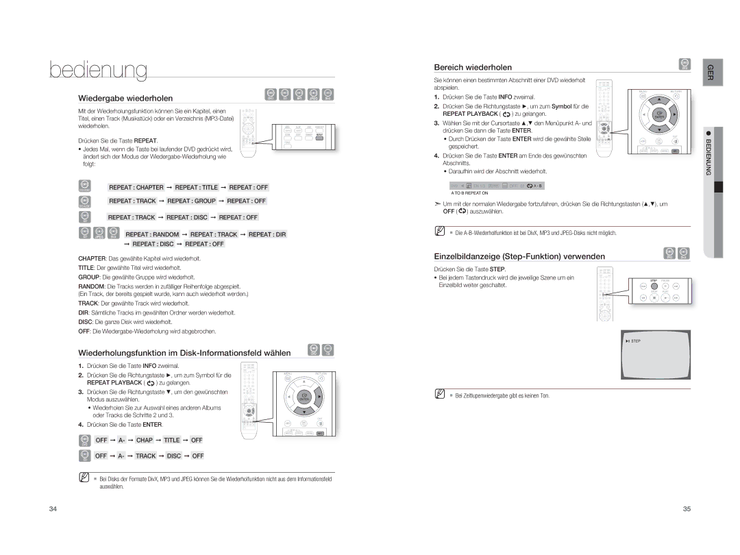 Samsung HT-XA100T/XEF Wiedergabe wiederholen, Bereich wiederholen, Wiederholungsfunktion im Disk-Informationsfeld wählen 