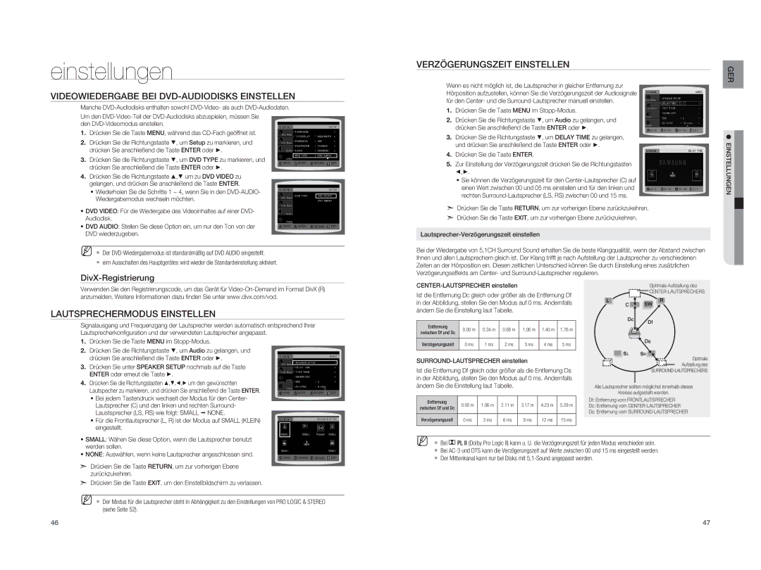 Samsung HT-XA100T/XEF, HT-XA100T/XEU Lautsprechermodus Einstellen, DivX-Registrierung, SURROUND-LAUTSPRECHER einstellen 