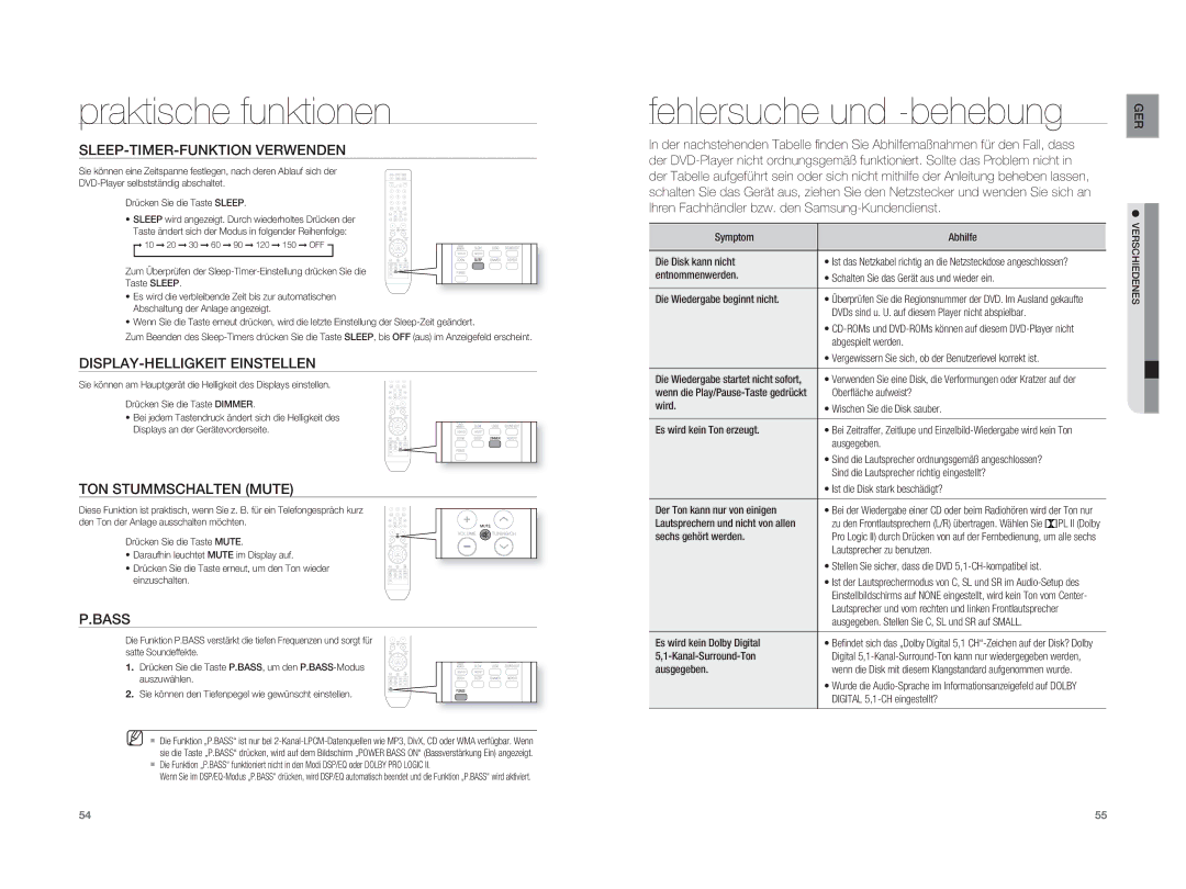 Samsung HT-XA100T/XEU, HT-XA100T/XEF, HT-XA100T/EDC manual Praktische funktionen, Fehlersuche und -behebung 