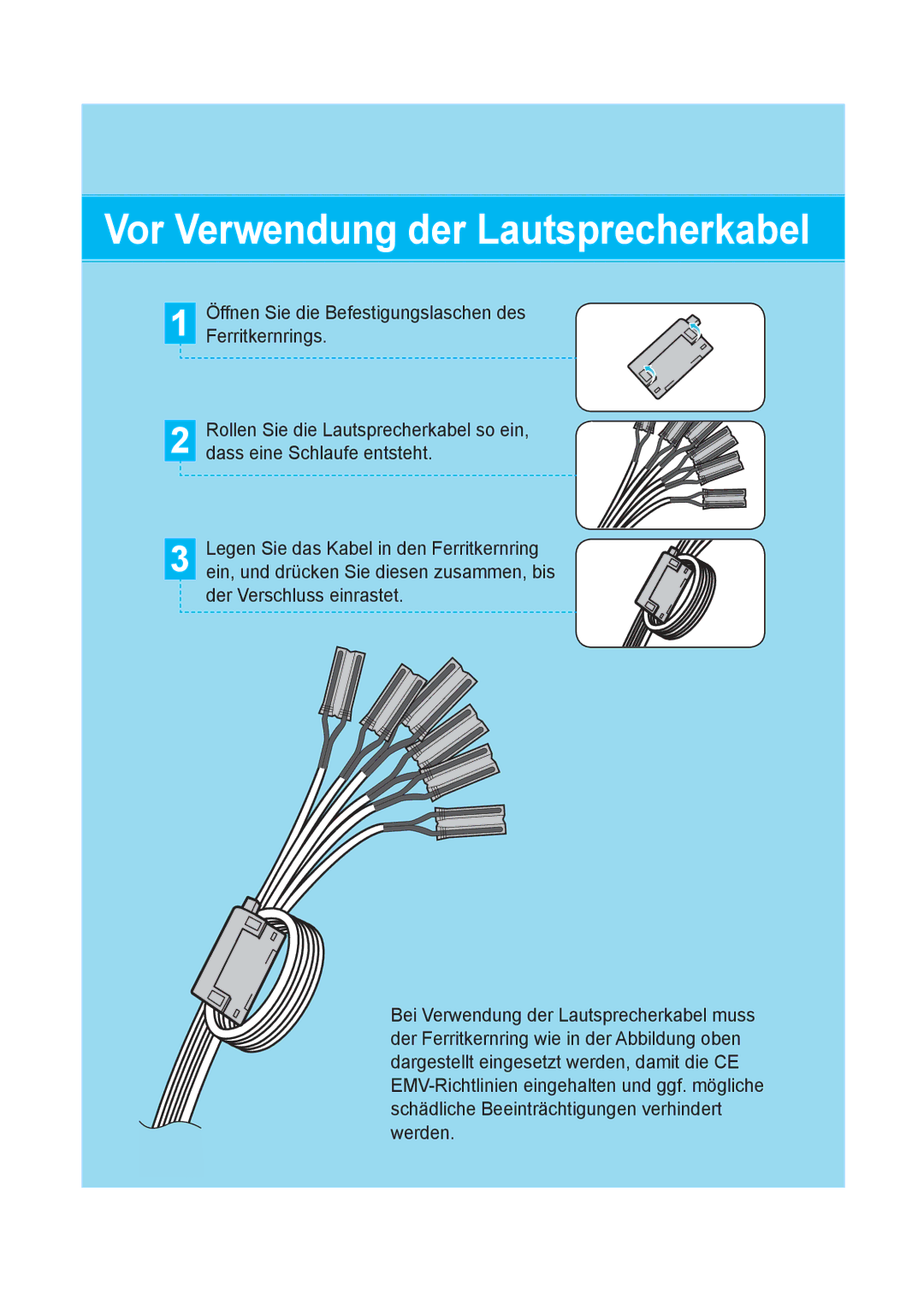 Samsung HT-XA100T/EDC, HT-XA100T/XEF, HT-XA100T/XEU manual Vor Verwendung der Lautsprecherkabel 