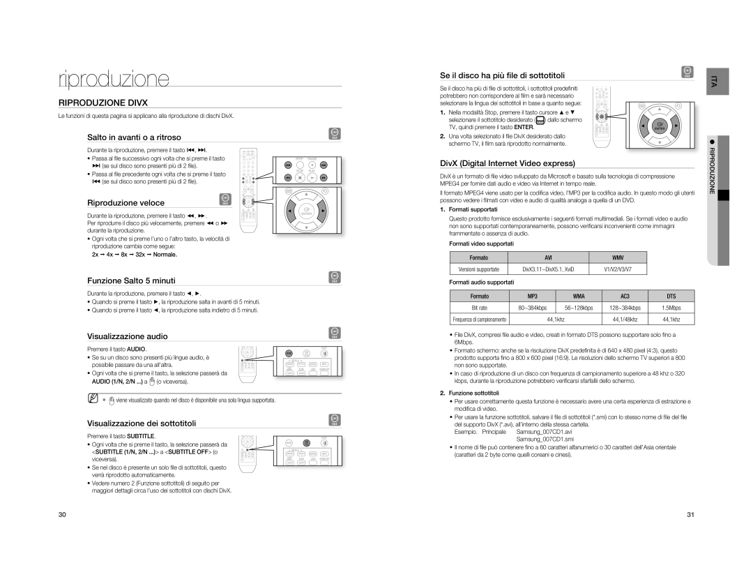 Samsung HT-XA100T/XET manual Riproduzione Divx 