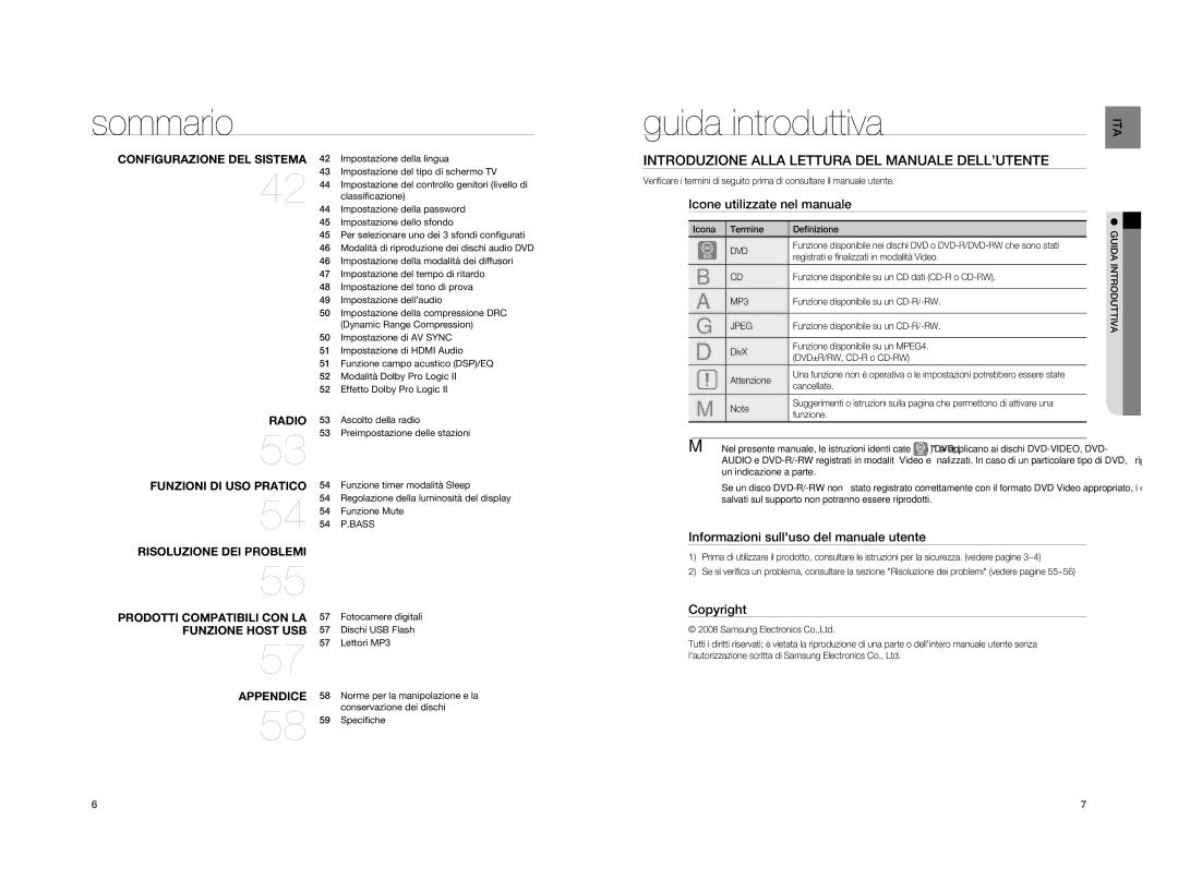 Samsung HT-XA100T/XET Guida introduttiva, Introduzione Alla Lettura DEL Manuale DELL’UTENTE, Icone utilizzate nel manuale 