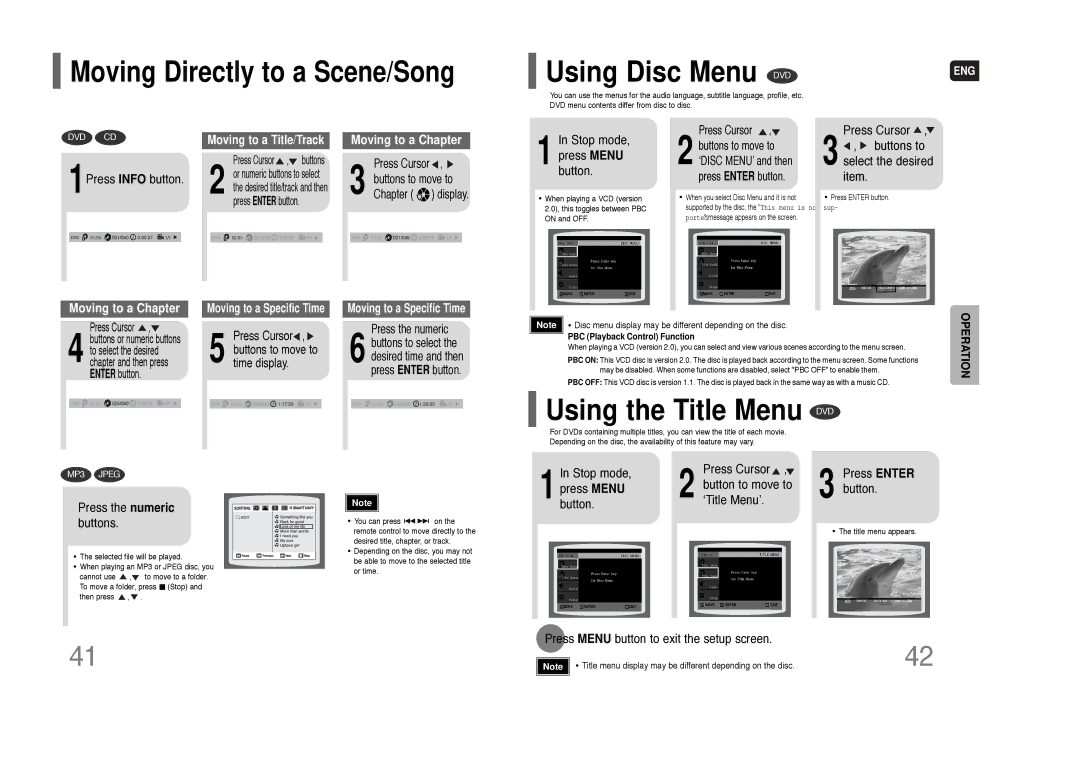 Samsung HT-XQ100 instruction manual Using the Title Menu DVD, Moving Directly to a Scene/Song 