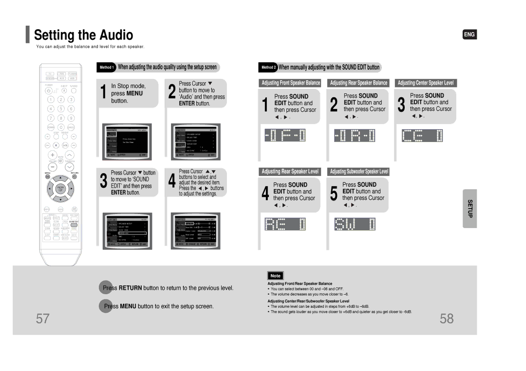 Samsung HT-XQ100 instruction manual Setting the Audio, Enter button 