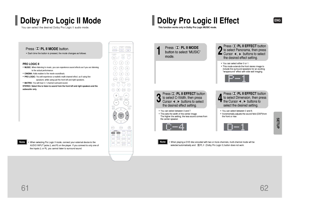 Samsung HT-XQ100 instruction manual Dolby Pro Logic II Mode, Press PL II Mode button, Button to select ‘MUSIC’ 