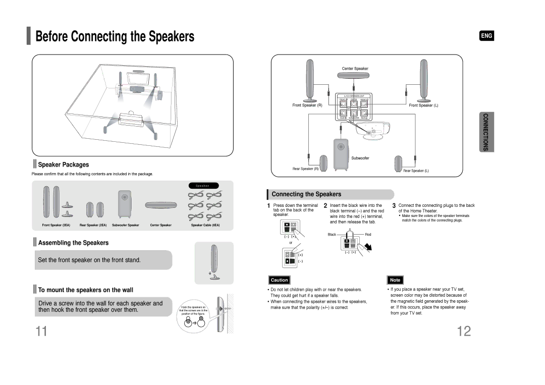 Samsung HT-XQ100 instruction manual Speaker Packages, Assembling the Speakers, Set the front speaker on the front stand 