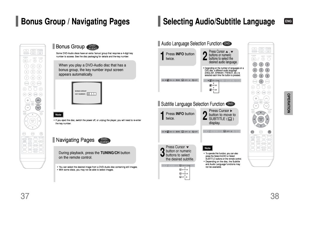 Samsung HT-XQ100 Bonus Group / Navigating Pages, Bonus Group DVD, Navigating Pages DVD, 1Press INFO button twice, 1twice 