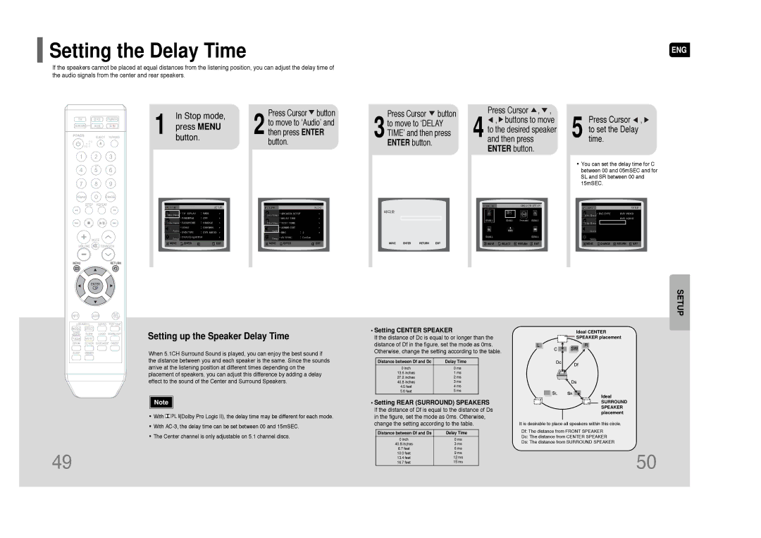 Samsung HT-XQ100G instruction manual Setting the Delay Time, Setting up the Speaker Delay Time 