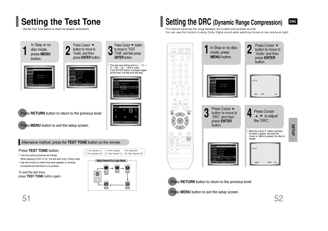 Samsung HT-XQ100G instruction manual Setting the Test Tone 