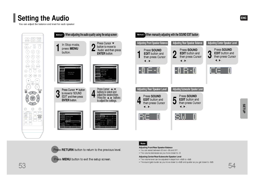 Samsung HT-XQ100G instruction manual Setting the Audio, Enter button 