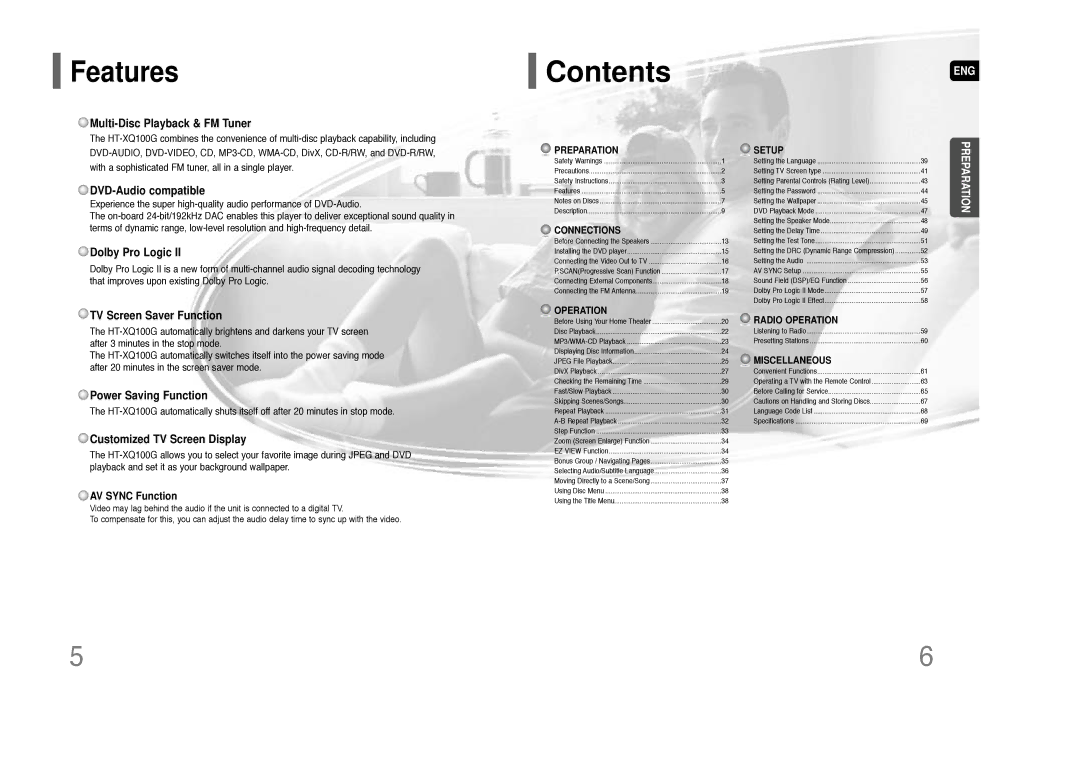 Samsung HT-XQ100G instruction manual Contents 