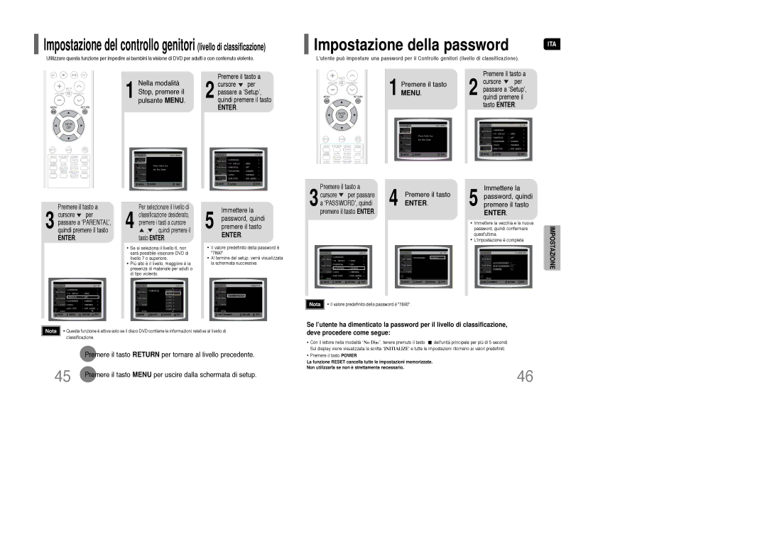 Samsung HT-XQ100R/ELS, HT-Q100WR/ELS, HT-Q100R/ELS Premere il tasto Menu, Immettere la, Password, quindi premere il tasto 