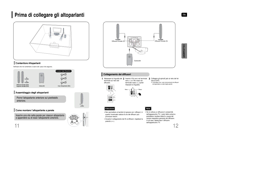 Samsung HT-Q100WR/ELS, HT-XQ100R/ELS Contenitore Altoparlanti, Collegamento dei diffusori, Assemblaggio degli altoparlanti 