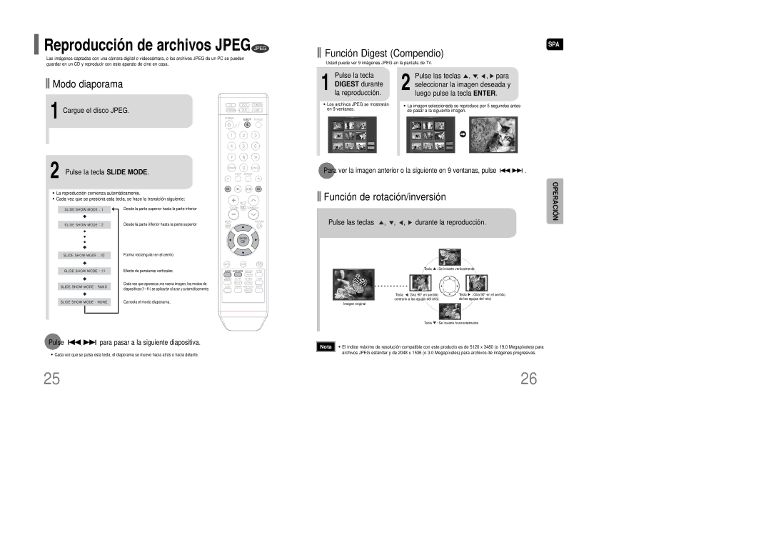 Samsung HT-XQ100T/OMX, HT-XQ100R/ELS, HT-Q100WR/ELS Función Digest Compendio, Modo diaporama, Pulse la tecla Slide Mode 