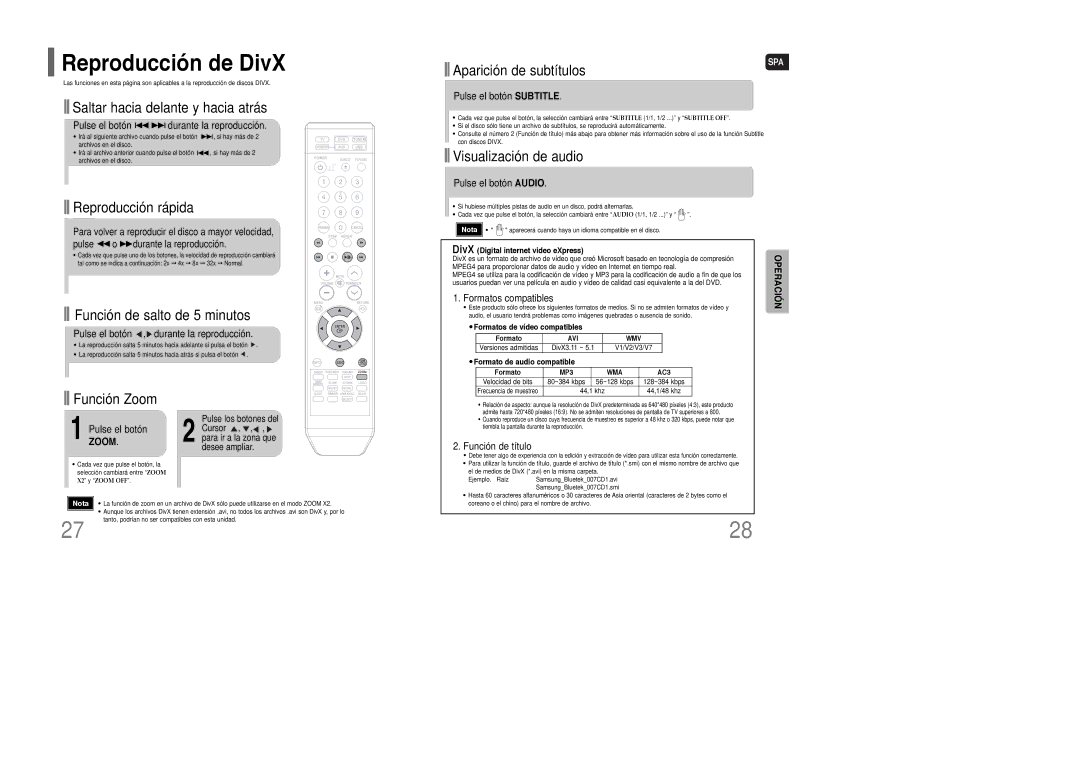 Samsung HT-XQ100T/XEC, HT-XQ100R/ELS, HT-Q100WR/ELS, HT-Q100R/ELS, HT-Q100T/XET, HT-Q100T/XEC manual Reproducción de DivX 