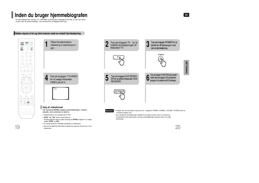 Samsung HT-XQ100T/XEE, HT-XQ100R/ELS, HT-Q100WR/ELS, HT-Q100R/ELS, HT-XQ100WR/ELS Tilslut hovedenhedens, Valg af videoformat 