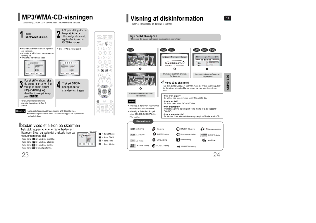 Samsung HT-Q100WR/ELS, HT-XQ100R/ELS MP3/WMA-CD-visningen, Visning af diskinformation, Sådan vises et filikon på skærmen 