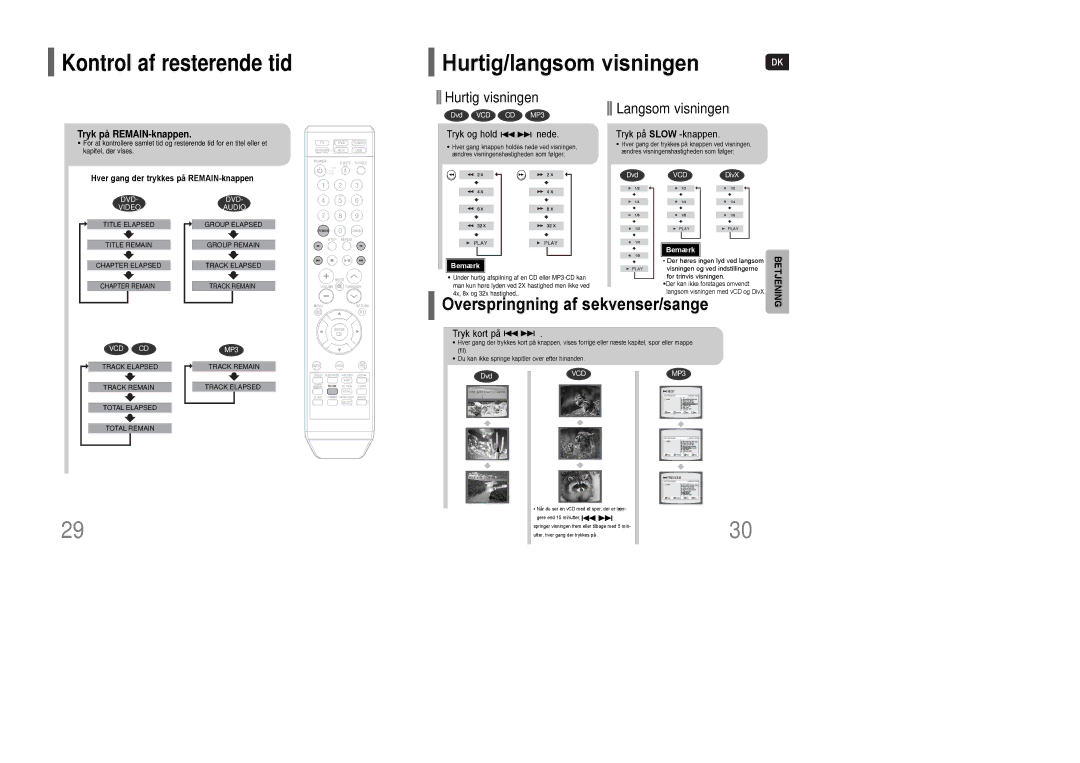 Samsung HT-Q100T/XEE Hurtig/langsom visningen, Hurtig visningen Langsom visningen, Tryk på REMAIN-knappen, Tryk kort på 