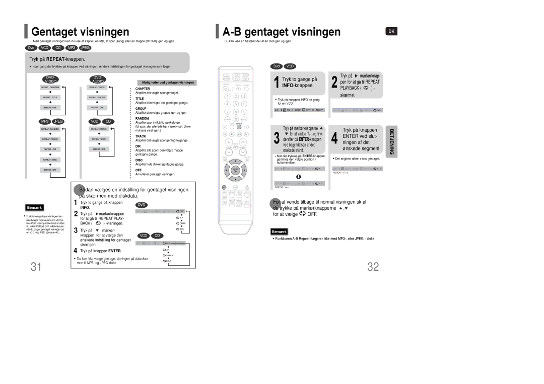 Samsung HT-XQ100T/XEE manual Gentaget visningen, Tryk på REPEAT-knappen, Tryk to gange på INFO-knappen, Enter ved slut 