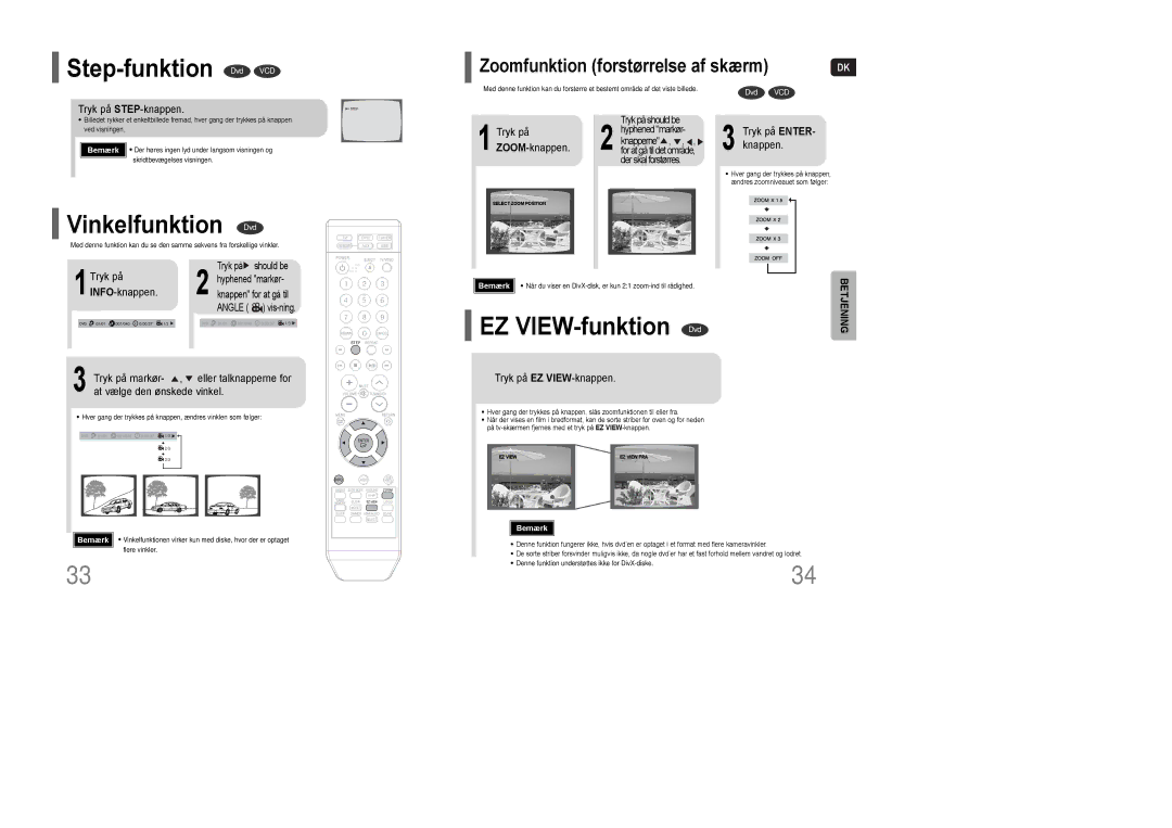 Samsung HT-XQ100R/ELS, HT-Q100WR/ELS, HT-Q100R/ELS, HT-XQ100WR/ELS Step-funktion Dvd VCD, Vinkelfunktion Dvd, VIEW-funktion 