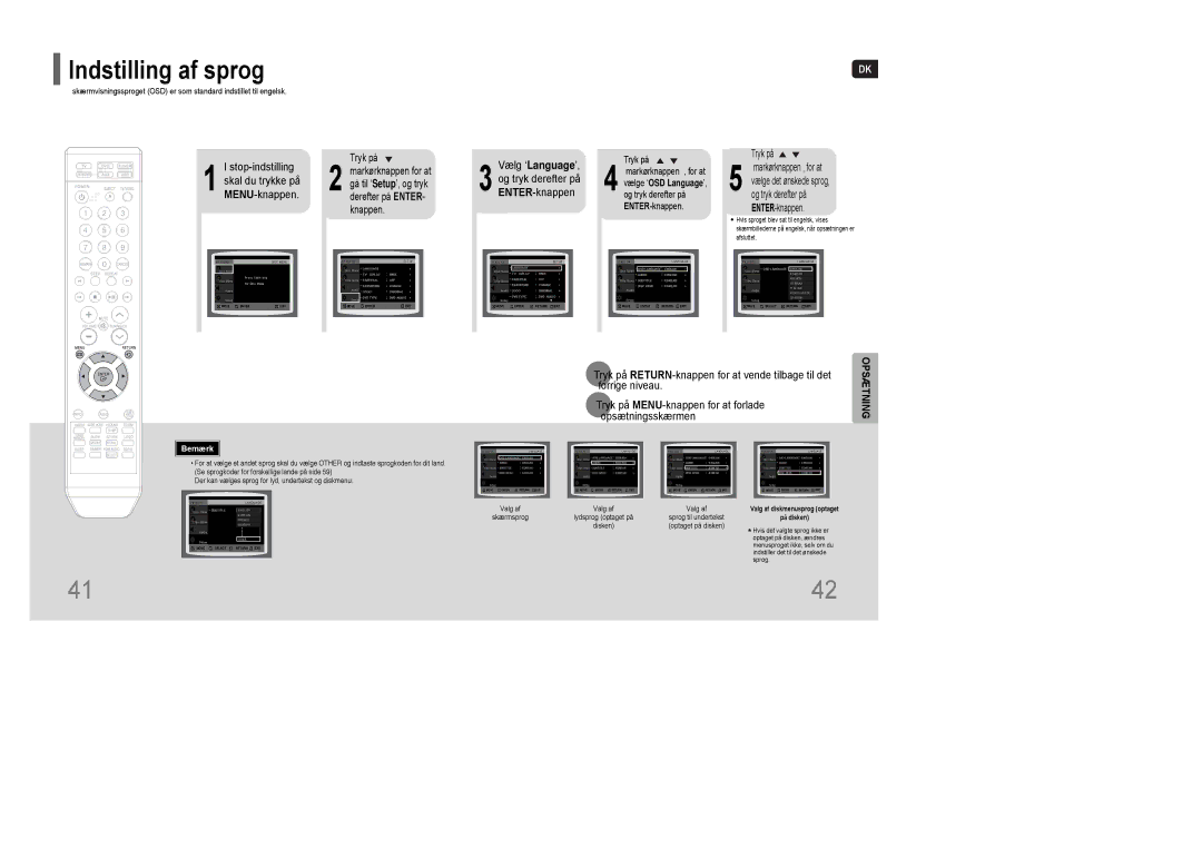 Samsung HT-Q100T/XEE, HT-XQ100R/ELS, HT-Q100WR/ELS Indstilling af sprog, Vælg ‘Language’ Og tryk derefter på ENTER-knappen 