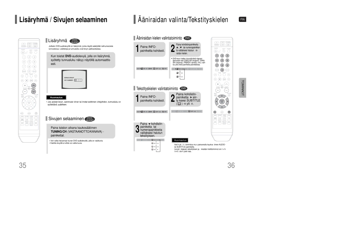 Samsung HT-Q100WR/ELS manual Lisäryhmä DVD, Sivujen selaaminen DVD, 1Paina INFO- painiketta kahdesti, Paina kohdistin 