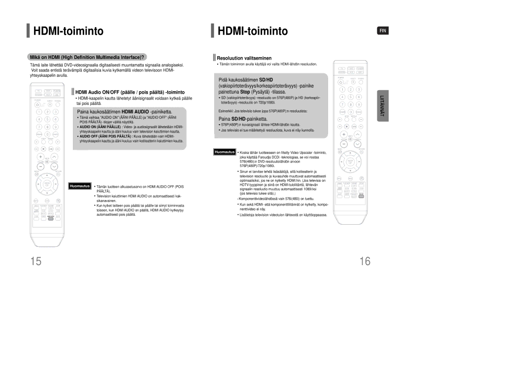 Samsung HT-XQ100WR/ELS manual HDMI-toiminto, Mikä on Hdmi High Definition Multimedia Interface?, Resoluution valitseminen 