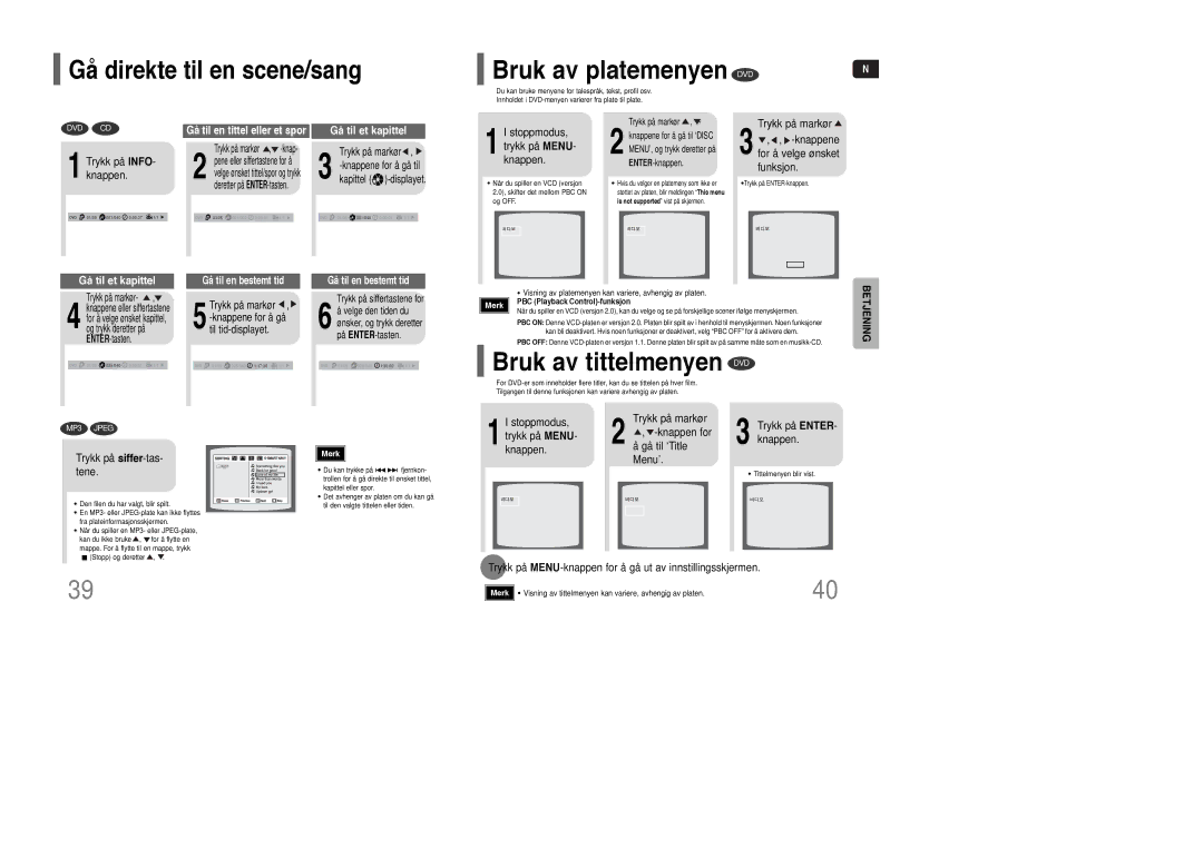 Samsung HT-XQ100WR/ELS, HT-Q100R/ELS Bruk av platemenyen DVD, Bruk av tittelmenyen DVD, Stoppmodus, trykk på MENU- knappen 