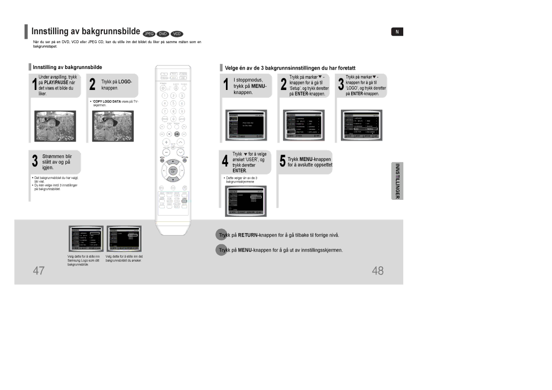 Samsung HT-Q100WR/ELS, HT-XQ100R/ELS manual Strømmen blir slått av og på igjen, Trykk MENU-knappen for å avslutte oppsettet 