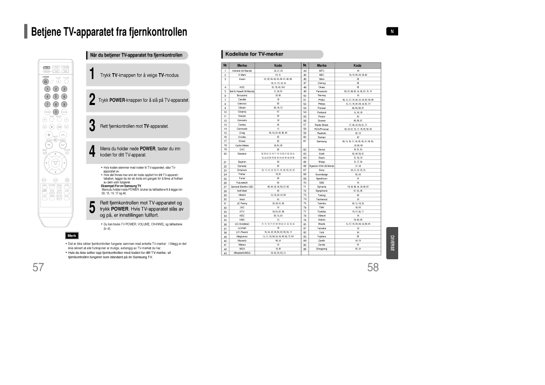 Samsung HT-XQ100R/ELS manual Trykk TV-knappen for å velge TV-modus, Når du betjener TV-apparatet fra fjernkontrollen 