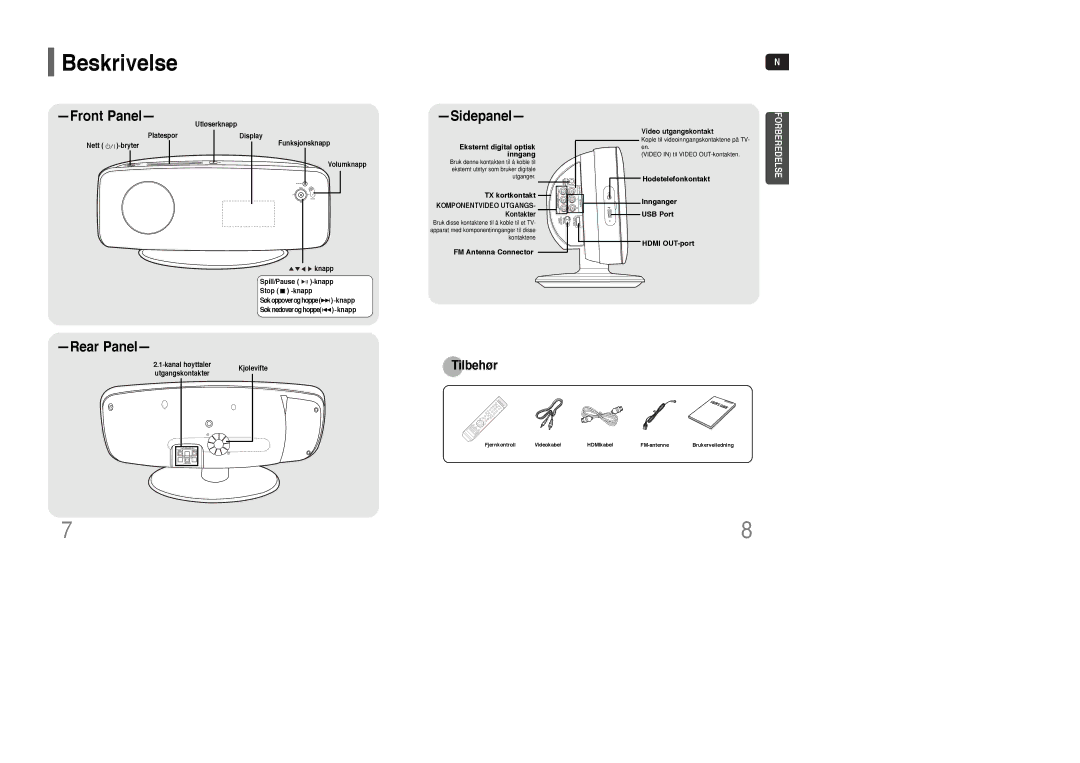 Samsung HT-XQ100T/XEE, HT-XQ100R/ELS, HT-Q100WR/ELS, HT-Q100R/ELS, HT-XQ100WR/ELS, HT-Q100T/XEE manual Beskrivelse 