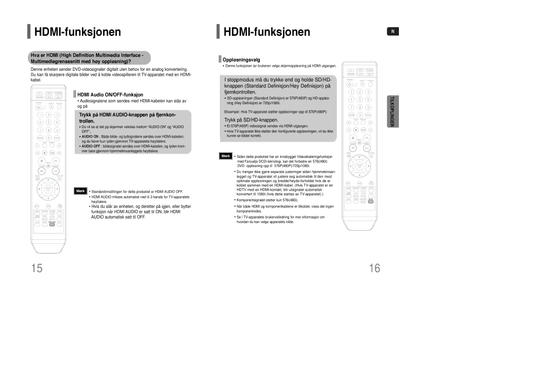 Samsung HT-XQ100WR/ELS manual HDMI-funksjonen, Hdmi Audio ON/OFF-funksjon, Trykk på Hdmi AUDIO-knappen på fjernkon- trollen 