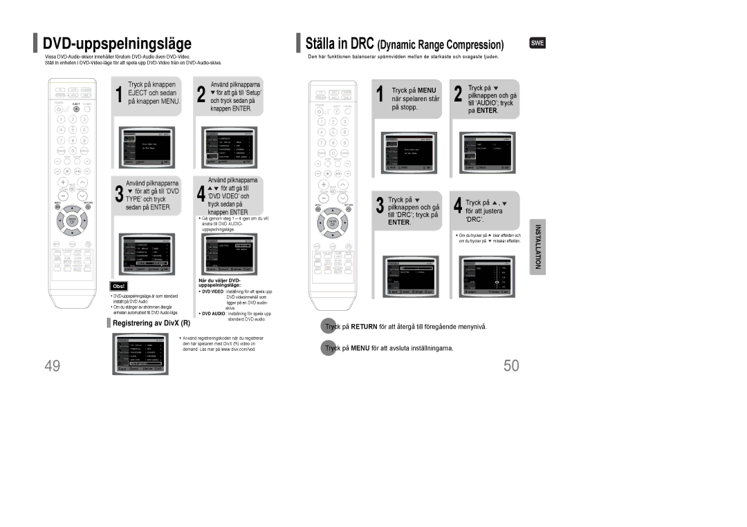 Samsung HT-Q100R/ELS, HT-XQ100R/ELS När spelaren står, På stopp, Tryck på pilknappen och gå till ‘AUDIO’ tryck på Enter 