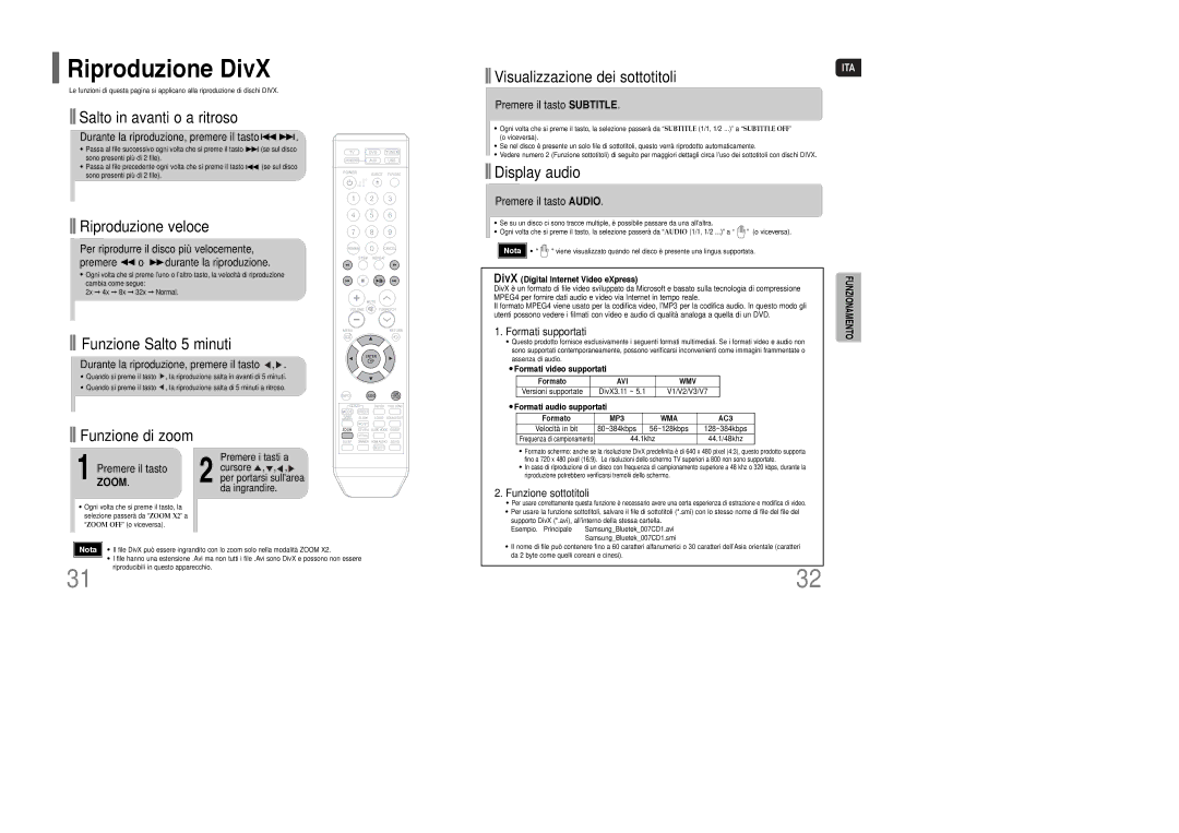 Samsung HT-XQ100T/XET, HT-XQ100R/ELS, HT-TXQ100R/ELS manual Riproduzione DivX 