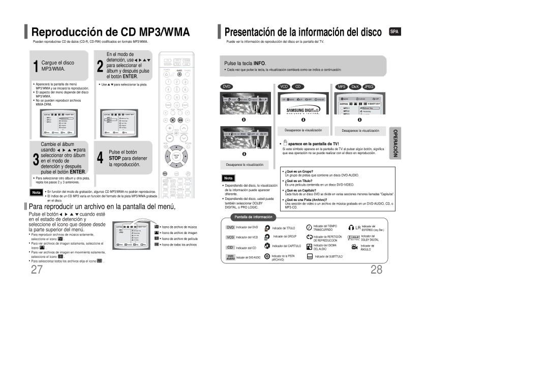 Samsung HT-XQ100R/ELS Reproducción de CD MP3/WMA, Para reproducir un archivo en la pantalla del menú, Cargue el disco 