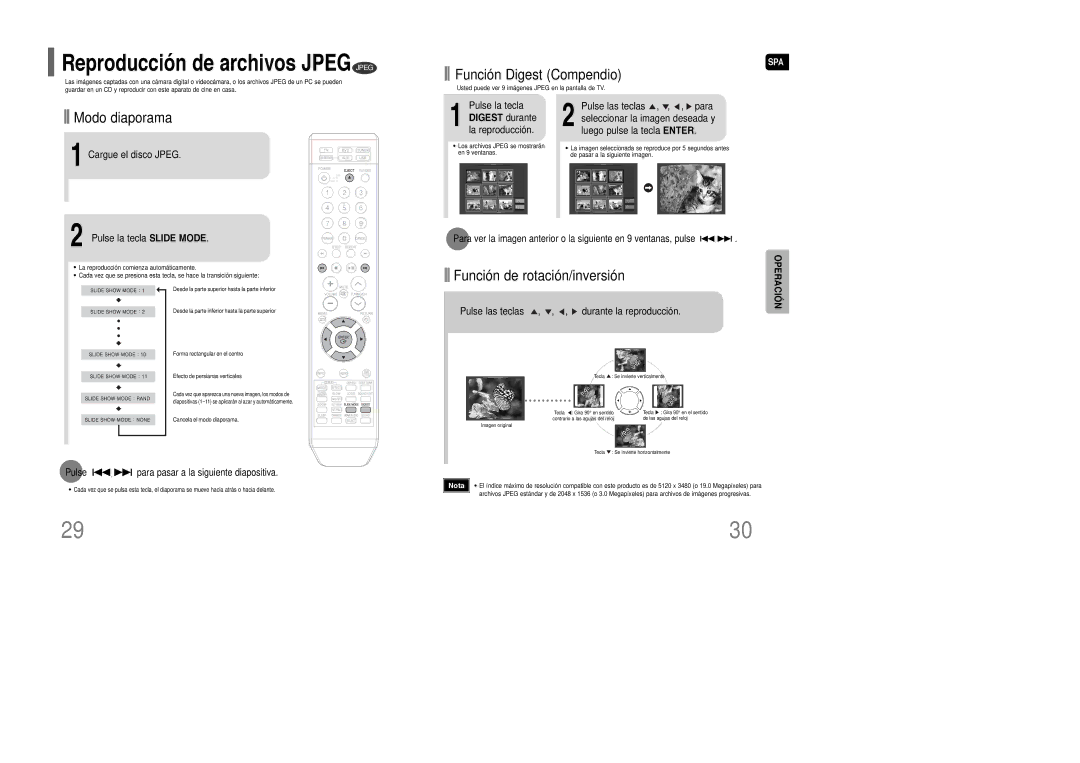 Samsung HT-XQ100T/OMX, HT-XQ100R/ELS, HT-XQ100T/XEC Función Digest Compendio, Modo diaporama, Pulse la tecla Slide Mode 