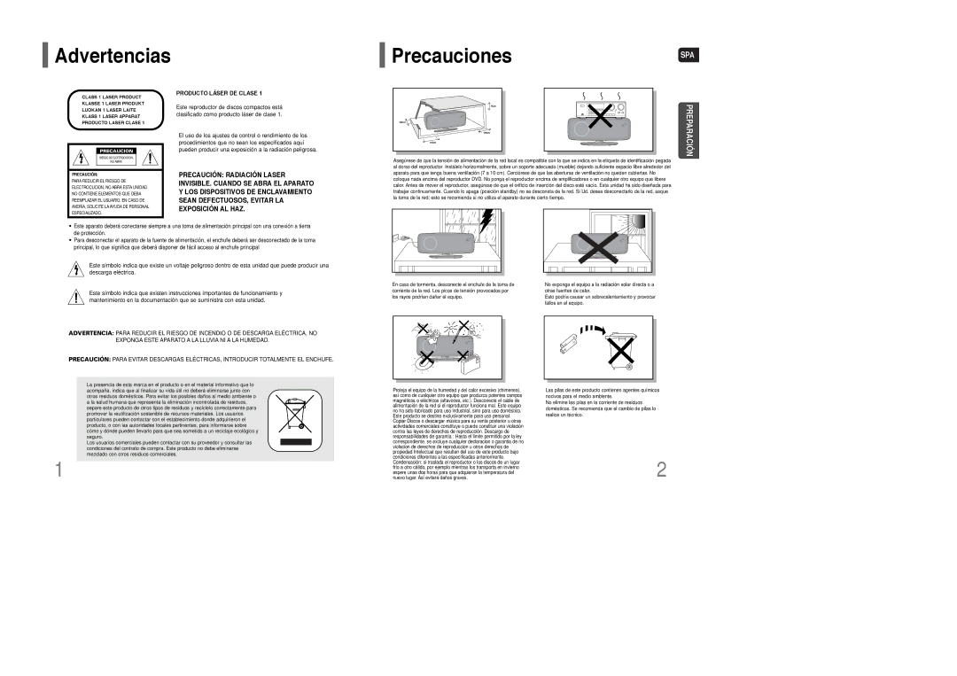 Samsung HT-XQ100T/XEC, HT-XQ100R/ELS, HT-XQ100T/OMX manual Advertencias PrecaucionesSPA 