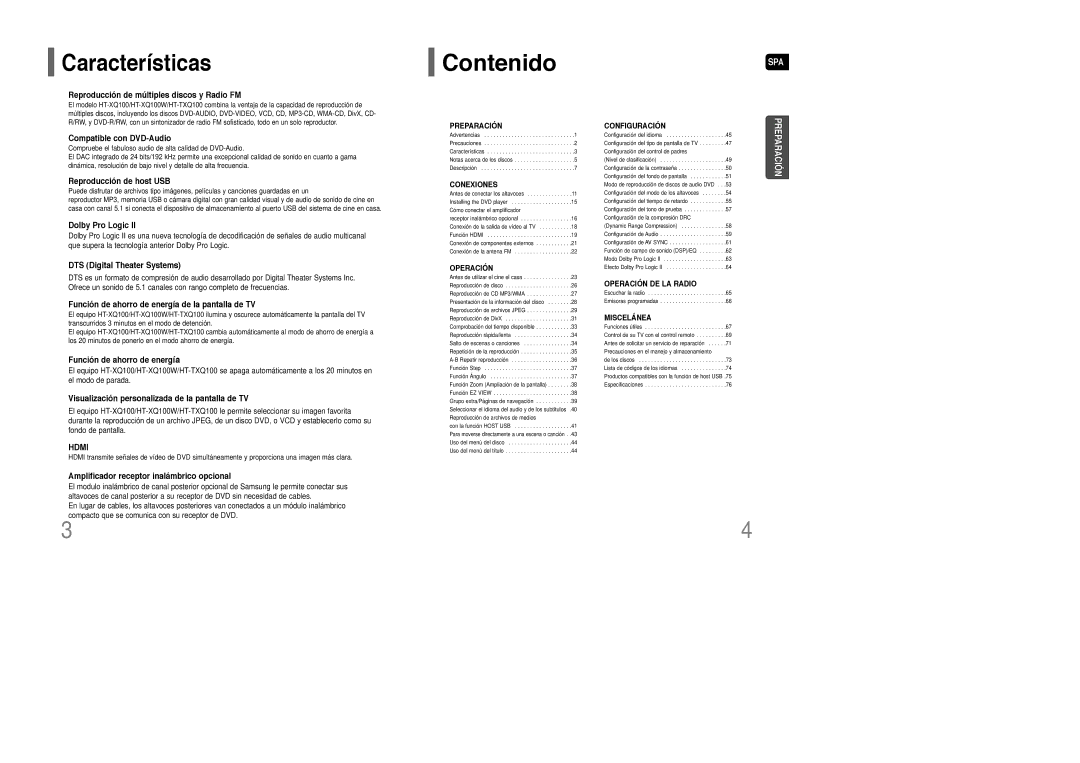 Samsung HT-XQ100R/ELS, HT-XQ100T/OMX, HT-XQ100T/XEC manual Características 