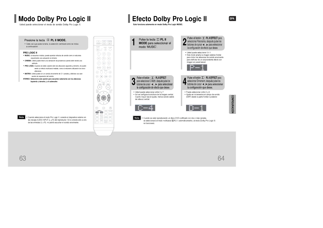 Samsung HT-XQ100R/ELS Modo Dolby Pro Logic, Presione la tecla PL II Mode, Pulse la tecla PL, Mode para seleccionar el 