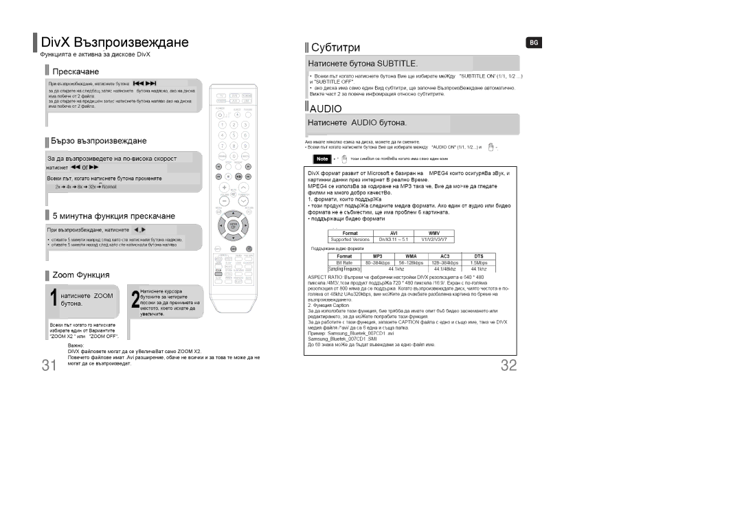 Samsung HT-TXQ100R/ELS, HT-XQ100R/ELS, HT-XQ100T/XEF, HT-XQ100T/OMX, HT-XQ100WR/ELS manual DivX Playback 