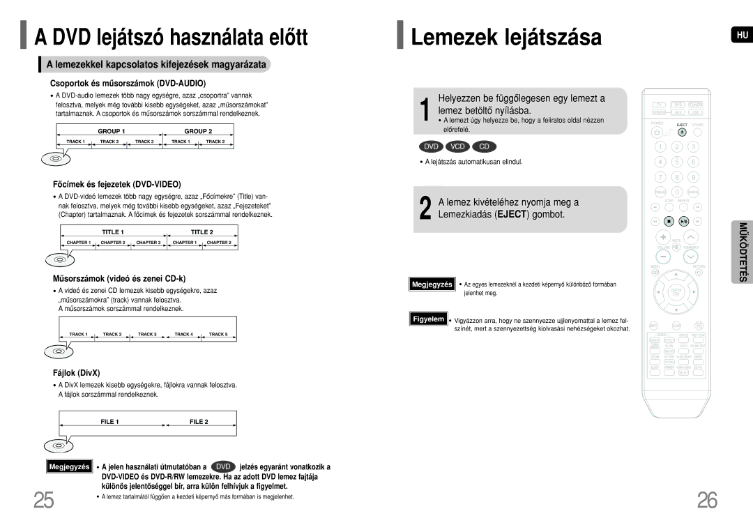 Samsung HT-XQ100T/XEH, HT-XQ100R/ELS, HT-XQ100T/XEF manual Lemezek lejátszása, Lemezekkel kapcsolatos kifejezések magyarázata 