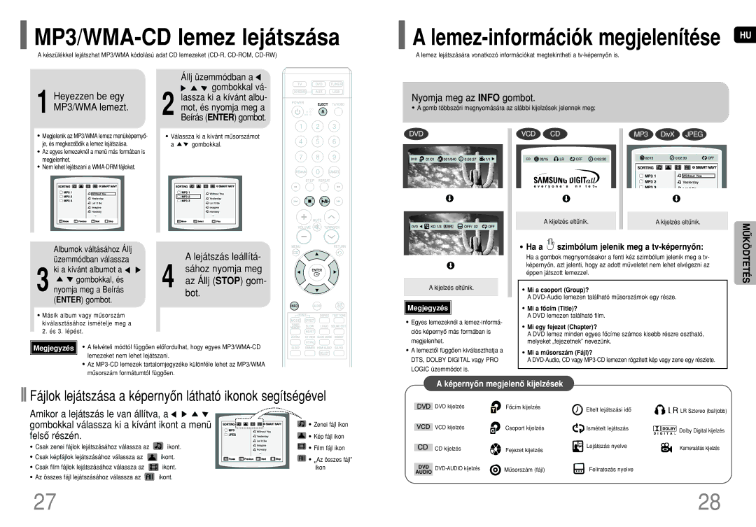 Samsung HT-XQ100T/XTC, HT-XQ100R/ELS, HT-XQ100T/XEF manual MP3/WMA-CD lemez lejátszása, Nyomja meg az Info gombot, Bot 