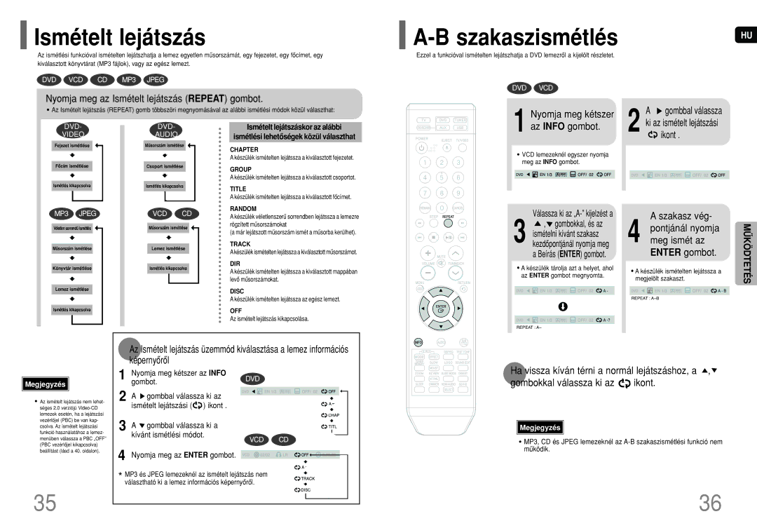 Samsung HT-XQ100T/XET Ismételt lejátszás Szakaszismétlés, Nyomja meg az Ismételt lejátszás Repeat gombot, Szakasz vég 