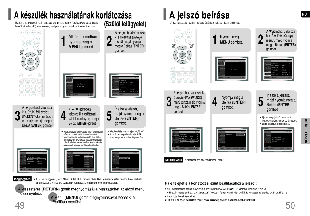 Samsung HT-TXQ100R/ELS, HT-XQ100R/ELS manual Jelszó beírása, Gombbal válassza ki, Írja be a jelszót, Beállítás menübôl 